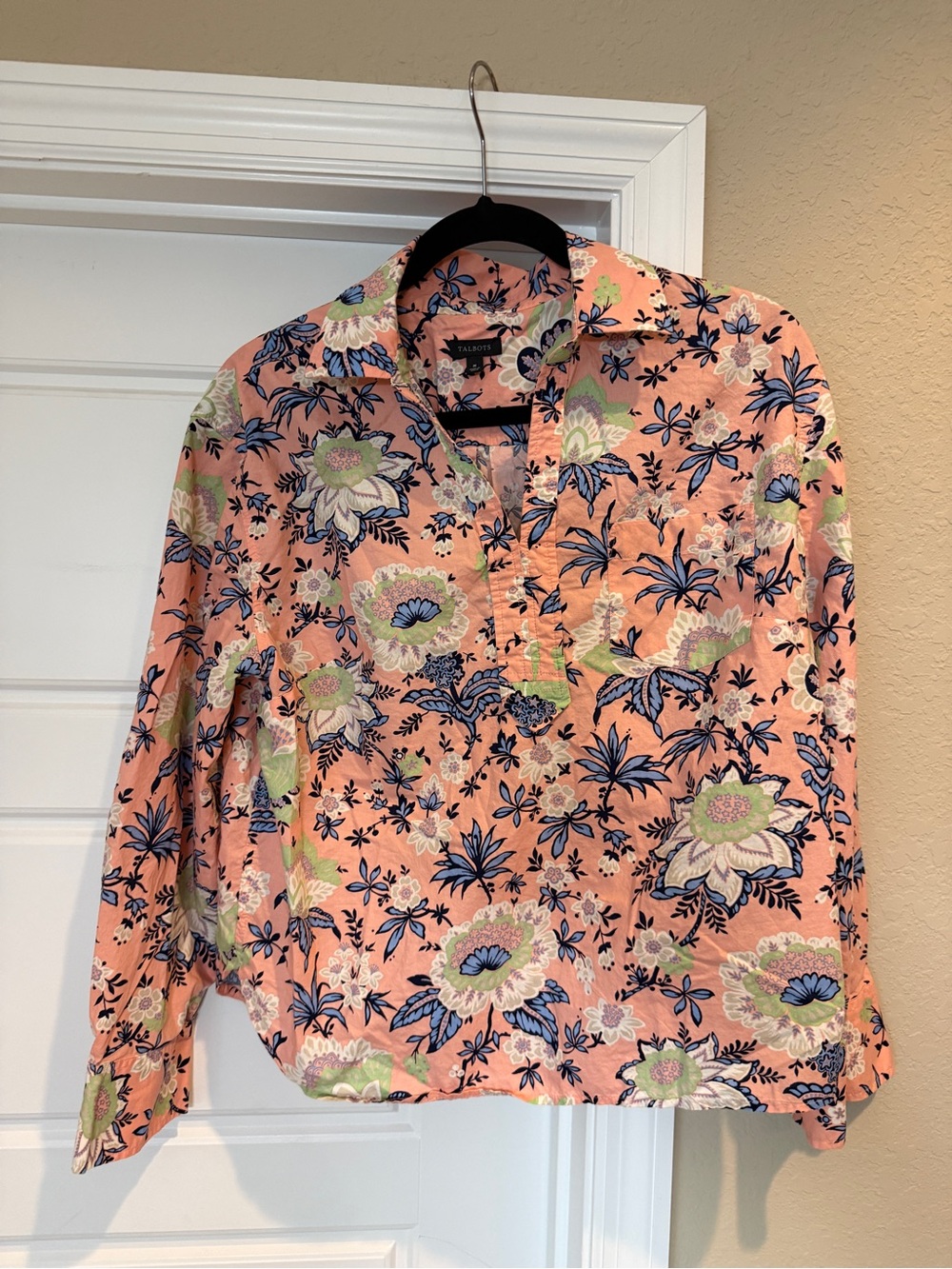 Talbots Peach Floral Poplin Pullover Top